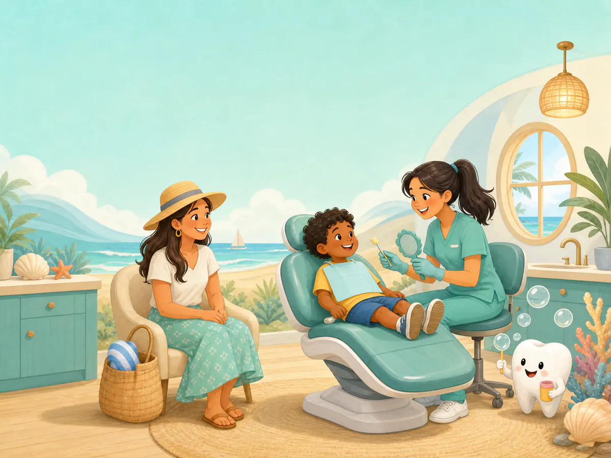 A child enjoying a gentle pediatric dental cleaning with a supportive parent nearby.