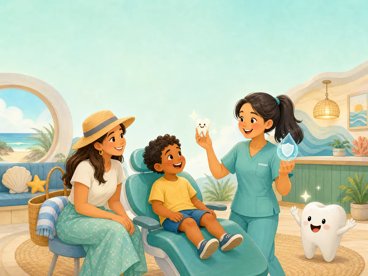 A child receiving friendly preventive guidance about fluoride treatment.