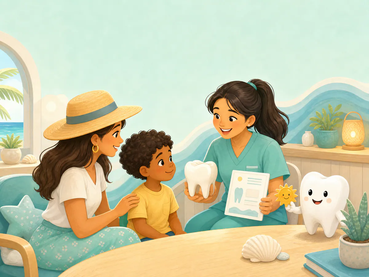 A child and parent reviewing a thoughtful care plan with a pediatric dentist.